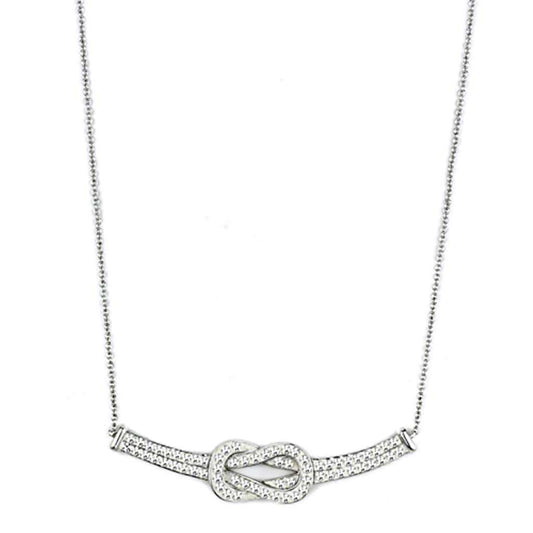 3W406 - Rhodium Brass Necklace with Top Grade Crystal in Clear - Alamode - Flyclothing LLC