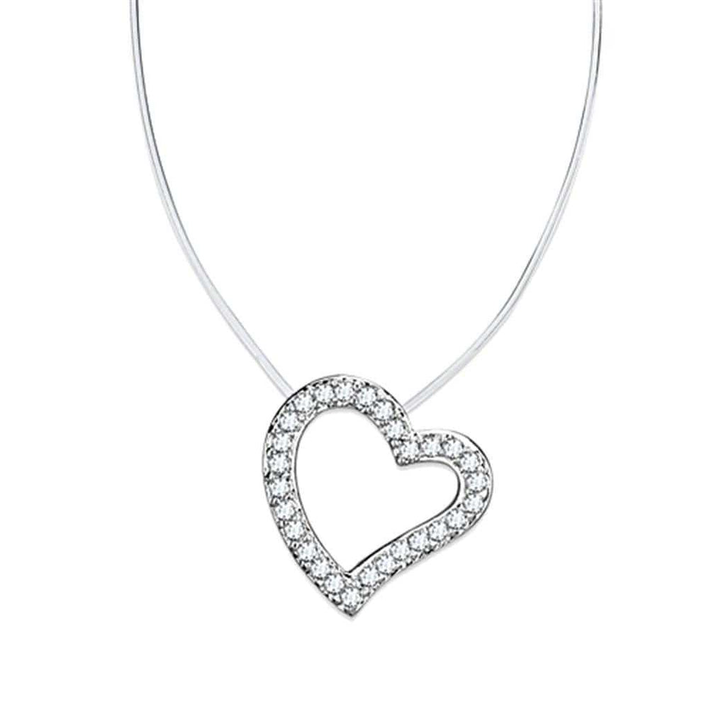 3W420 - Rhodium Brass Necklace with AAA Grade CZ in Clear - Alamode - Flyclothing LLC