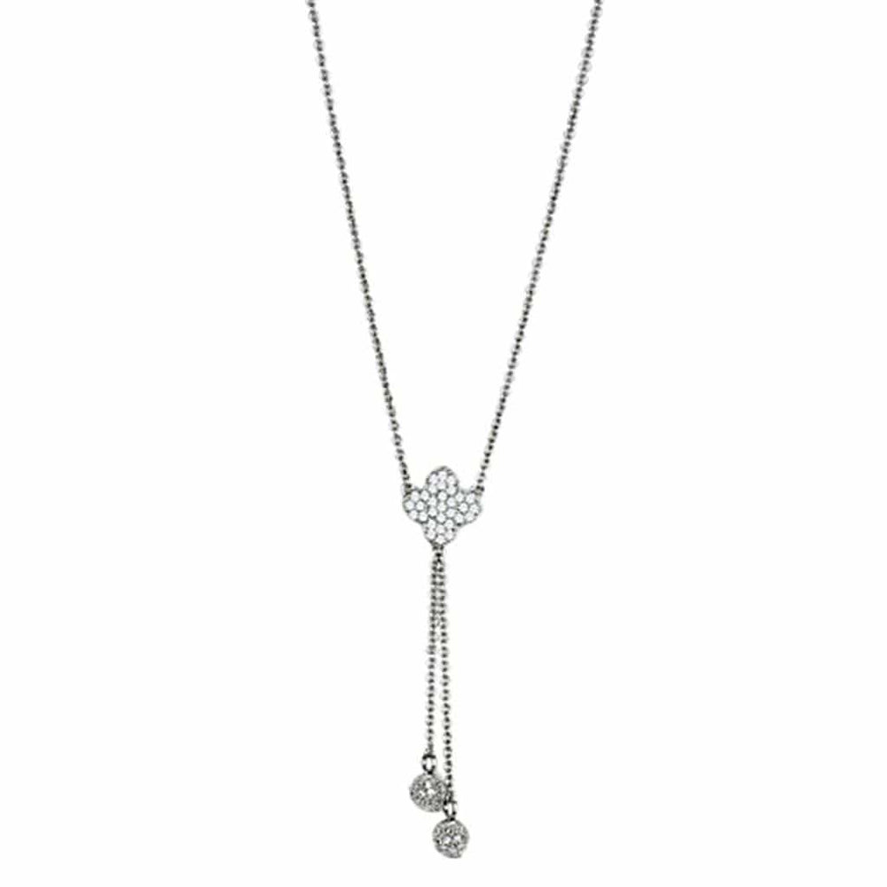 3W427 - Rhodium Brass Necklace with AAA Grade CZ in Clear - Alamode - Flyclothing LLC