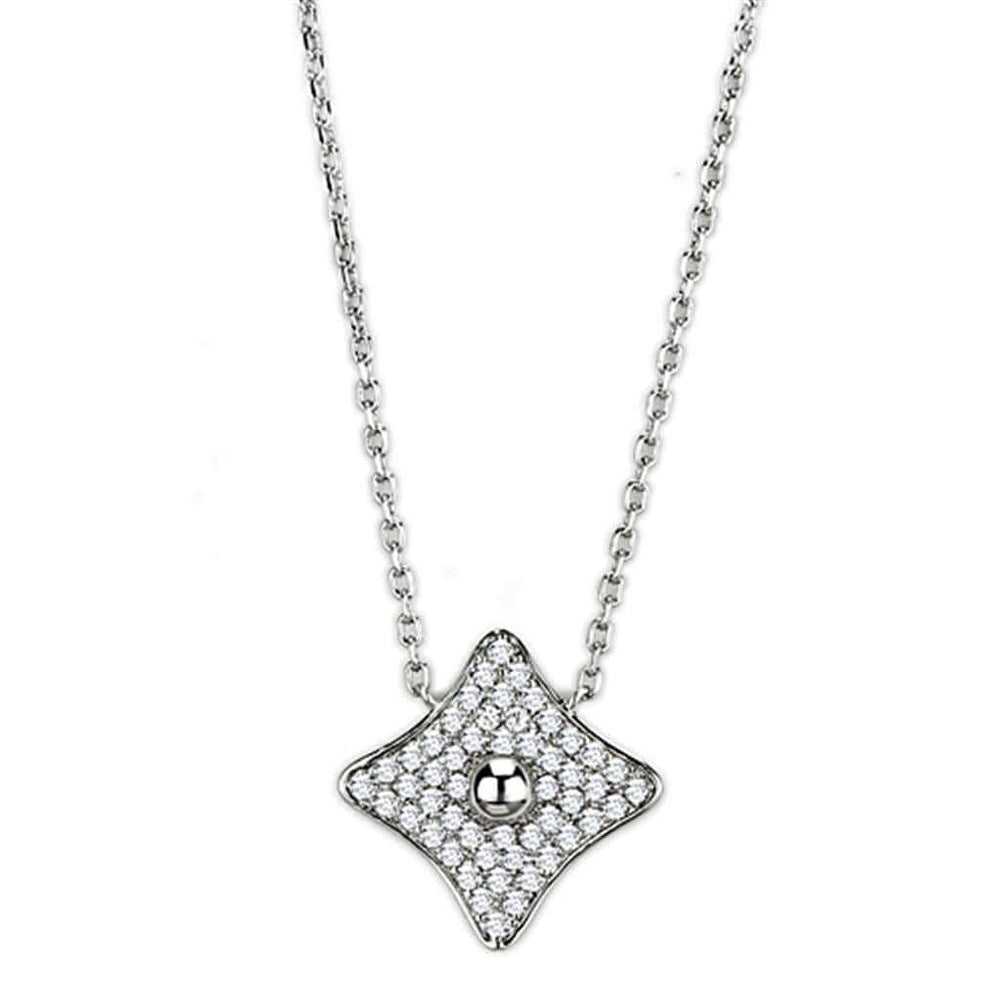 3W430 - Rhodium Brass Necklace with AAA Grade CZ in Clear - Alamode - Flyclothing LLC