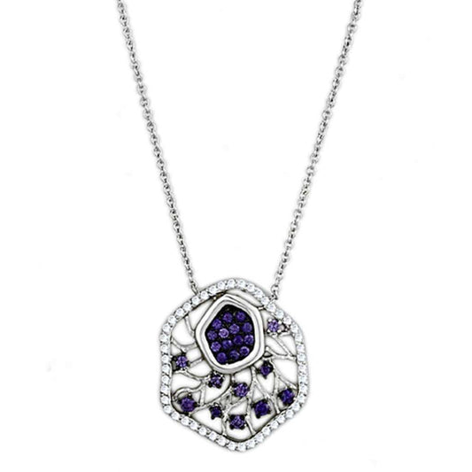 3W438 - Rhodium + Ruthenium Brass Necklace with AAA Grade CZ in Amethyst - Alamode - Flyclothing LLC