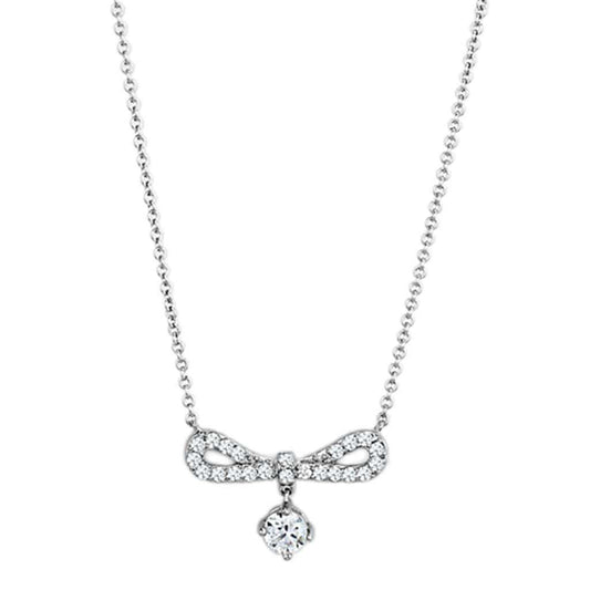 3W452 - Rhodium Brass Necklace with AAA Grade CZ in Clear - Alamode - Flyclothing LLC