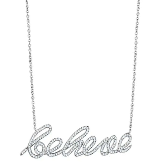 3W454 - Rhodium Brass Necklace with AAA Grade CZ in Clear - Alamode - Flyclothing LLC