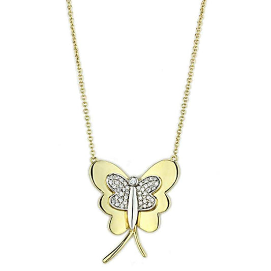 3W459 - Gold+Rhodium Brass Necklace with AAA Grade CZ in Clear - Alamode - Flyclothing LLC