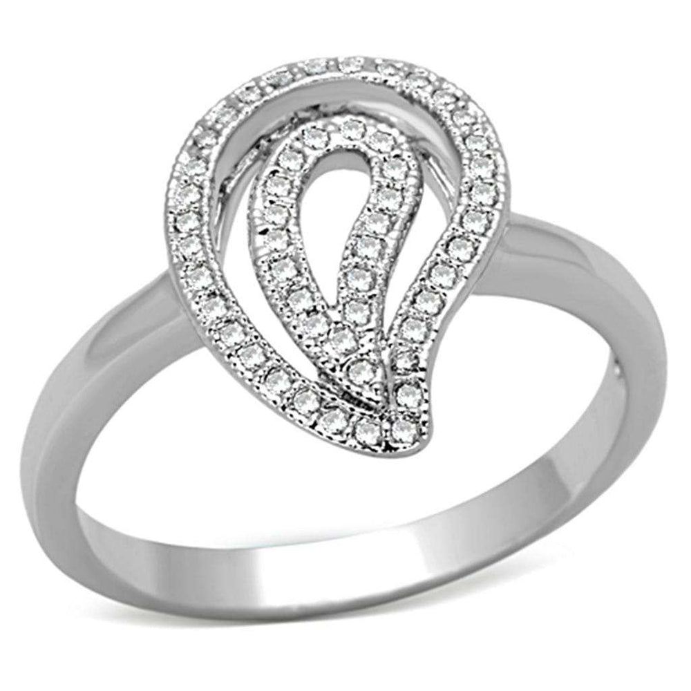 3W463 - Rhodium Brass Ring with AAA Grade CZ in Clear - Alamode - Flyclothing LLC