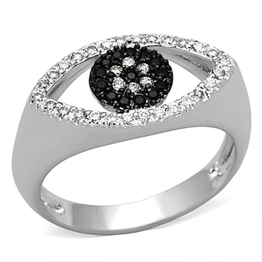 3W470 - Rhodium + Ruthenium Brass Ring with AAA Grade CZ in Black Diamond - Alamode - Flyclothing LLC