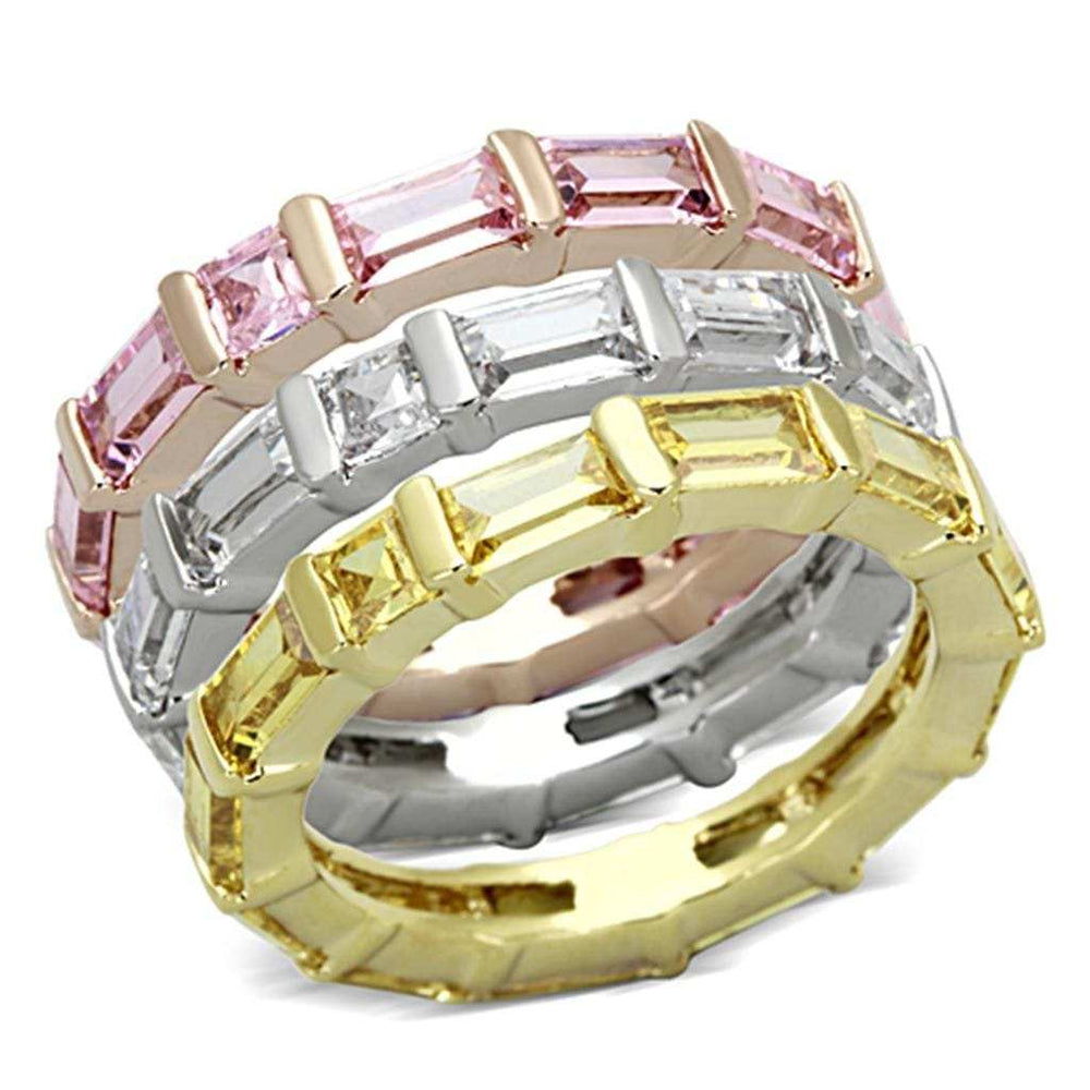 3W473 - Tricolor Brass Ring with AAA Grade CZ in Multi Color - Alamode - Flyclothing LLC