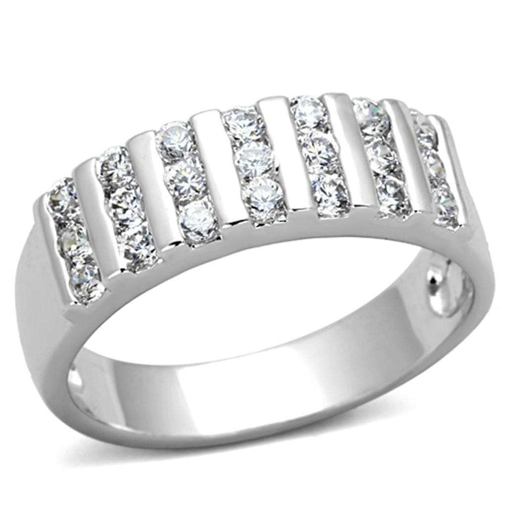 3W488 - Rhodium Brass Ring with AAA Grade CZ in Clear - Alamode - Flyclothing LLC