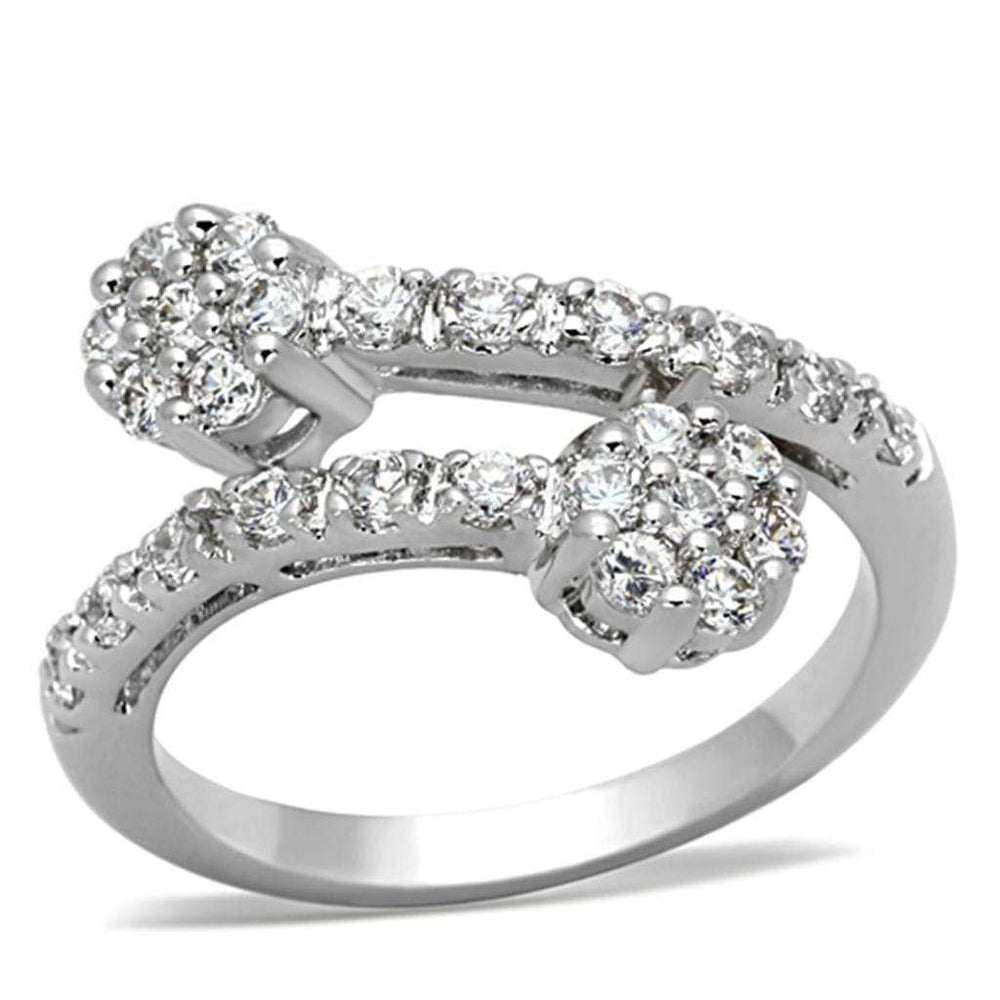 3W490 - Rhodium Brass Ring with AAA Grade CZ in Clear - Alamode - Flyclothing LLC