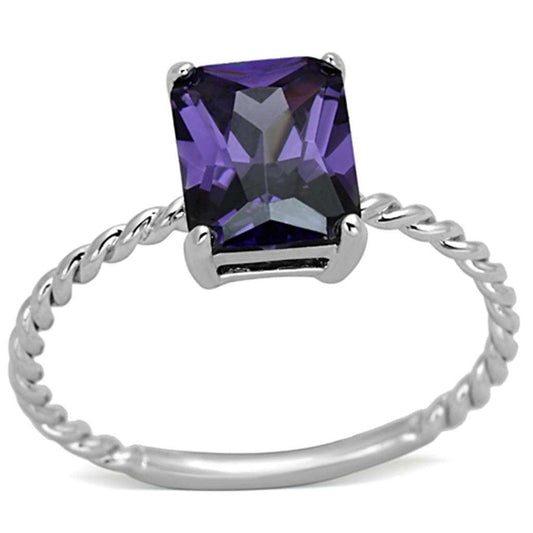 3W498 - Rhodium Brass Ring with AAA Grade CZ in Amethyst - Alamode - Flyclothing LLC