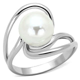 3W512 - Rhodium Brass Ring with Synthetic Pearl in White - Alamode - Flyclothing LLC