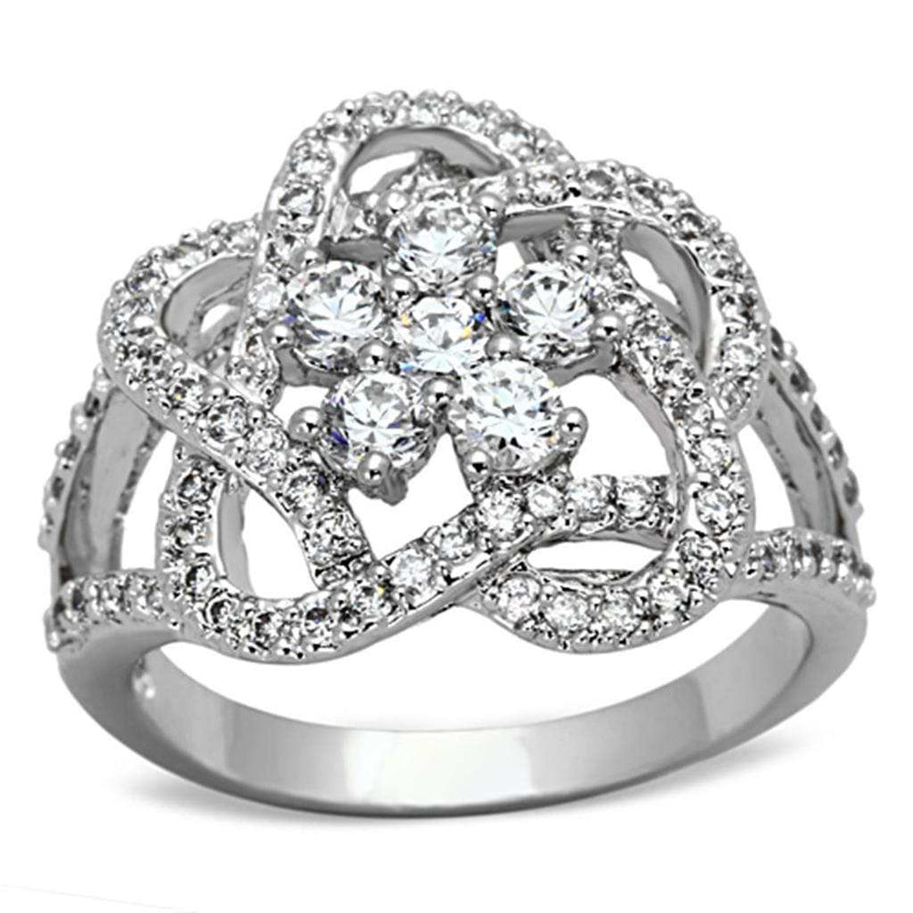 3W523 - Rhodium Brass Ring with AAA Grade CZ in Clear - Alamode - Flyclothing LLC