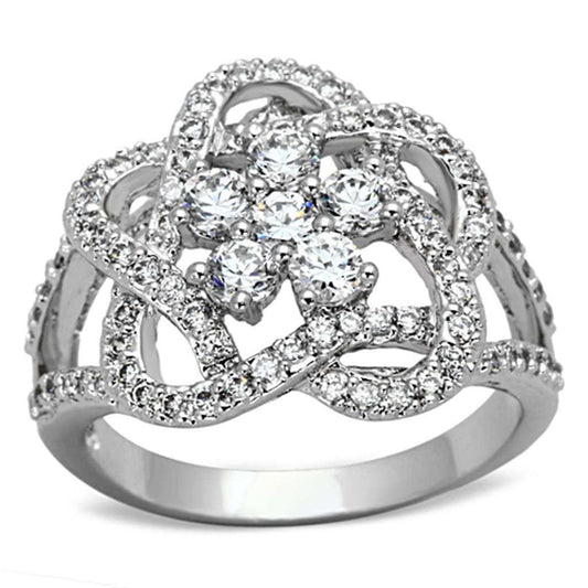 3W523 - Rhodium Brass Ring with AAA Grade CZ in Clear - Alamode - Flyclothing LLC