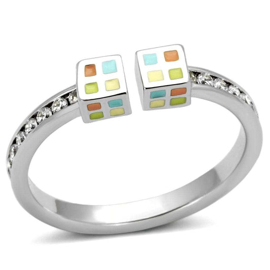 3W525 - Rhodium Brass Ring with AAA Grade CZ in Clear - Alamode - Flyclothing LLC