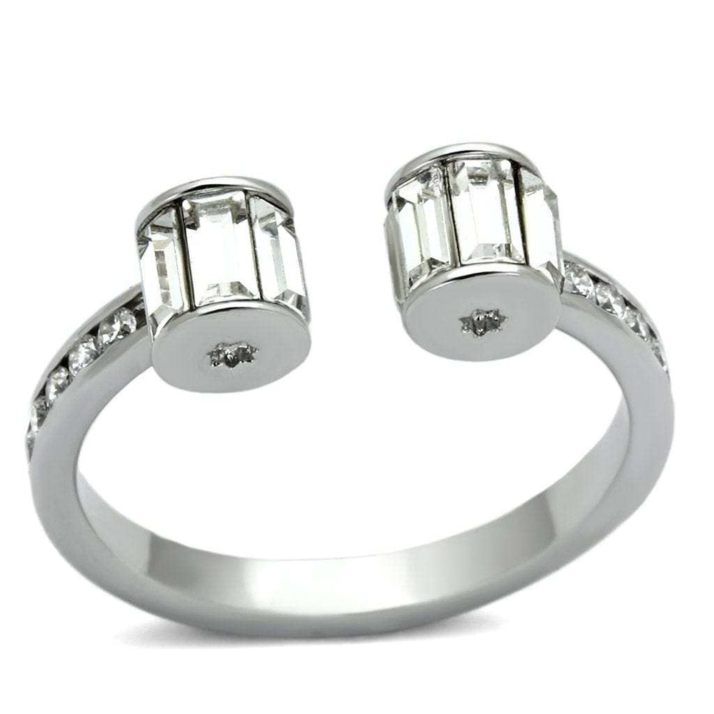 3W526 - Rhodium Brass Ring with Top Grade Crystal in Clear - Alamode - Flyclothing LLC