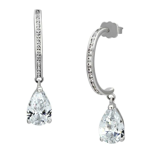 3W529 - Rhodium Brass Earrings with AAA Grade CZ in Clear - Alamode - Flyclothing LLC