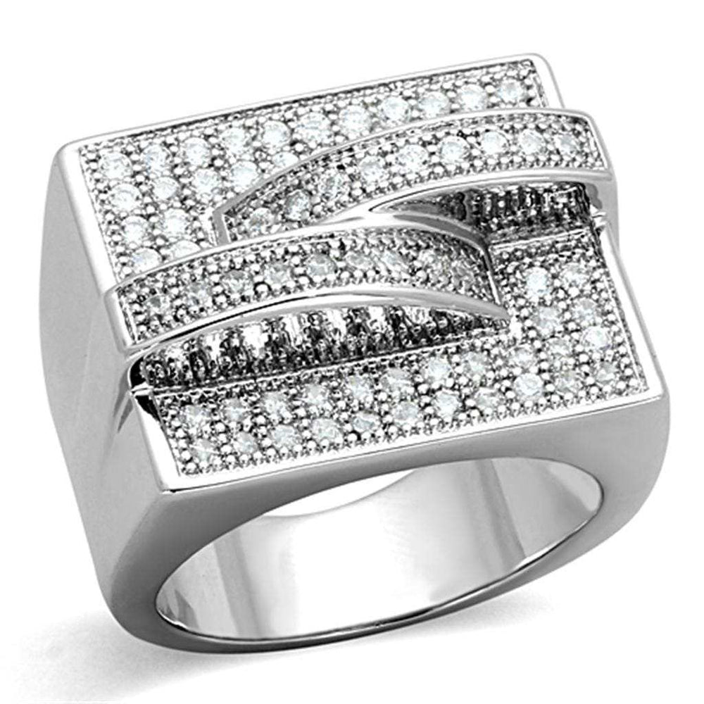 3W562 - Rhodium Brass Ring with AAA Grade CZ in Clear - Alamode - Flyclothing LLC