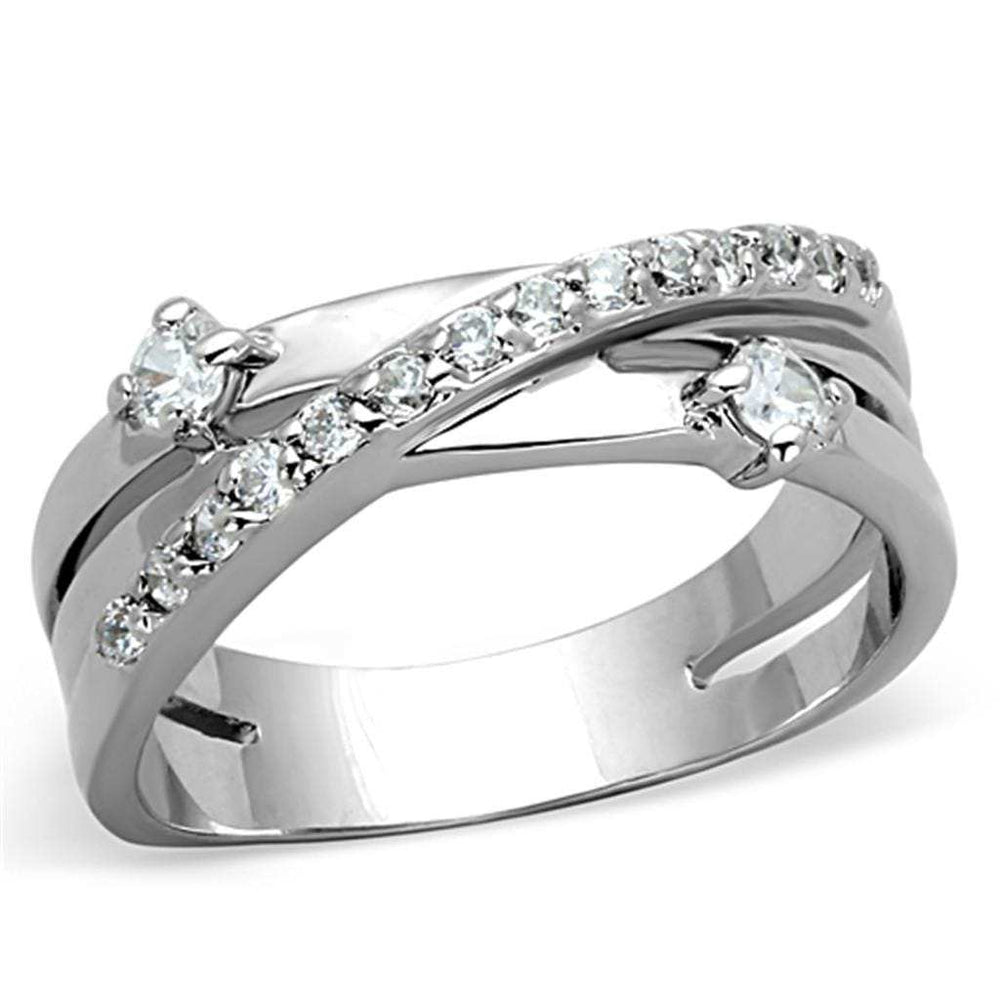 3W565 - Rhodium Brass Ring with AAA Grade CZ in Clear - Alamode - Flyclothing LLC