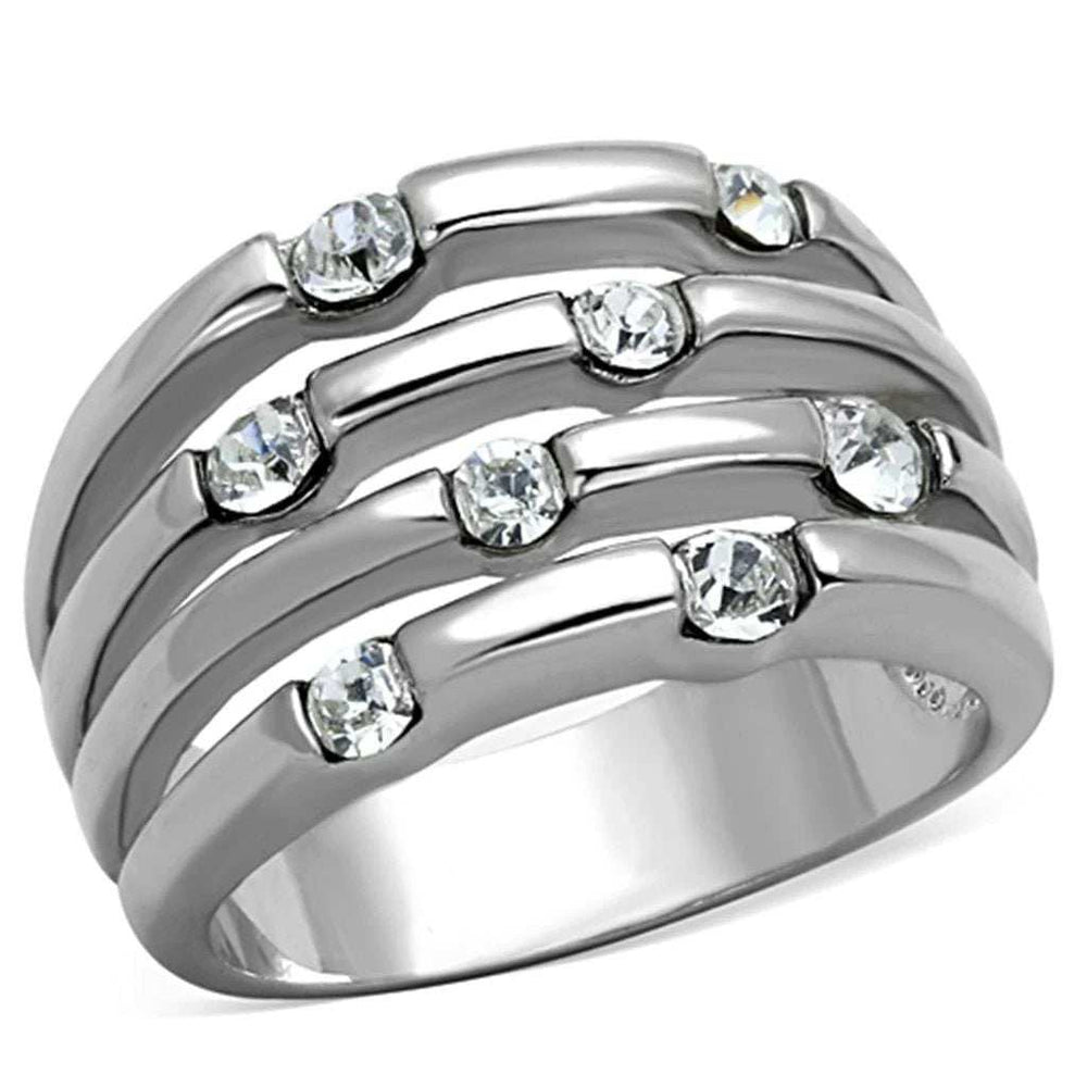 3W581 - Rhodium Brass Ring with Top Grade Crystal in Clear - Alamode - Flyclothing LLC
