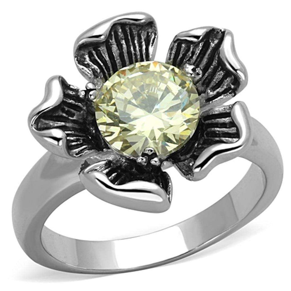 3W585 - Rhodium Brass Ring with AAA Grade CZ in Citrine Yellow - Alamode - Flyclothing LLC