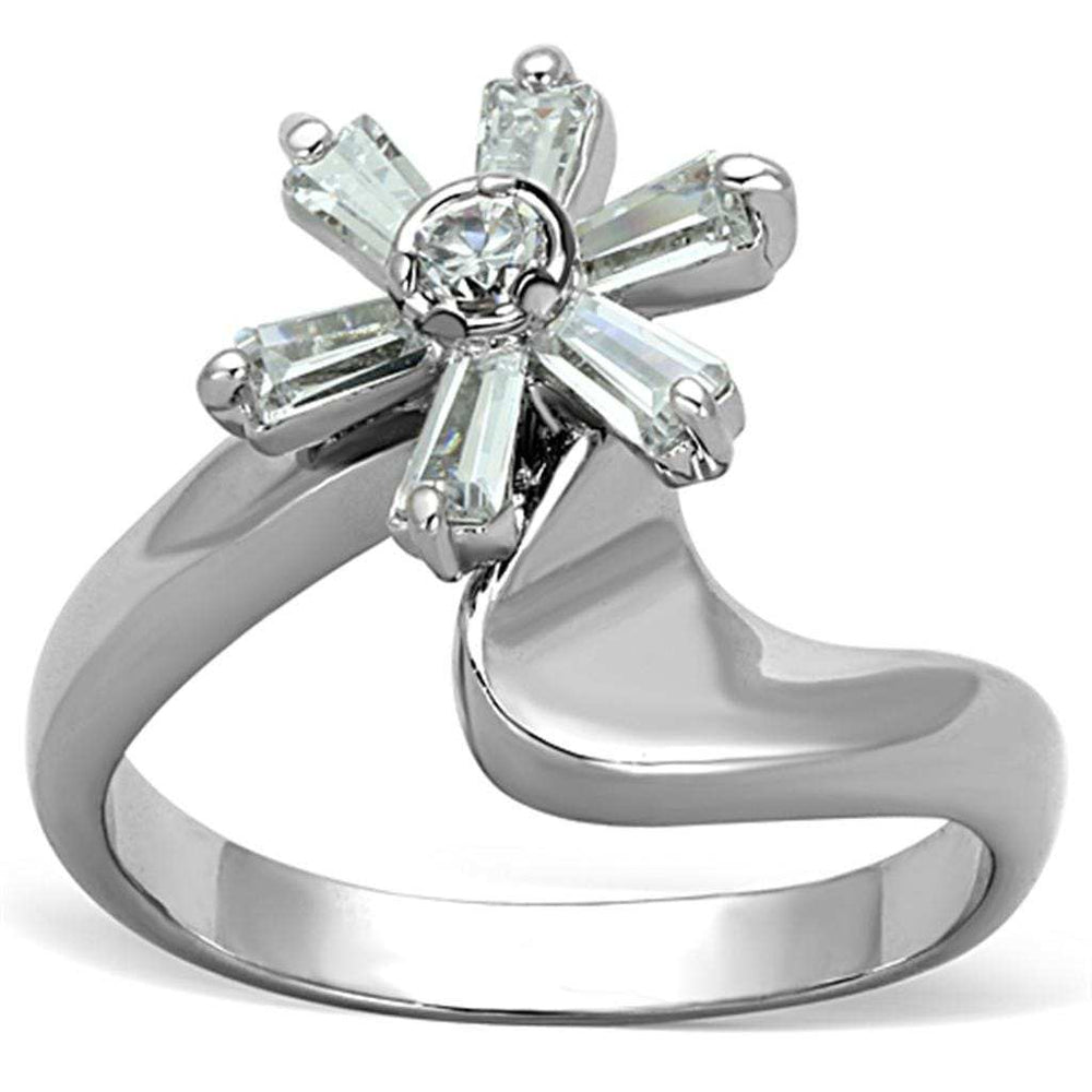 3W593 - Rhodium Brass Ring with AAA Grade CZ in Clear - Alamode - Flyclothing LLC