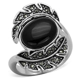 3W597 - Rhodium Brass Ring with Synthetic Onyx in Jet - Alamode - Flyclothing LLC