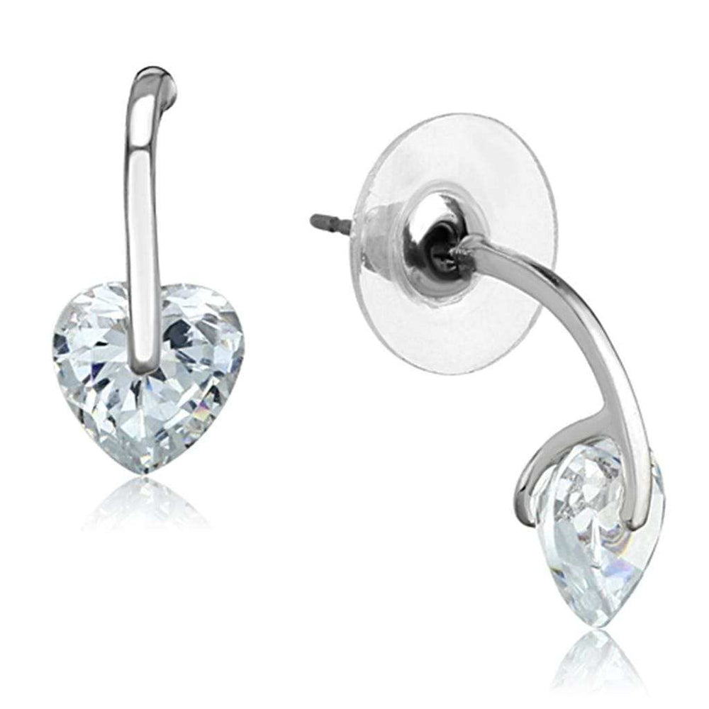 3W612 - Rhodium Brass Earrings with AAA Grade CZ in Clear - Alamode - Flyclothing LLC
