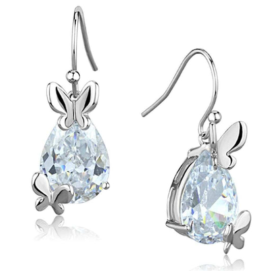 3W622 - Rhodium Brass Earrings with AAA Grade CZ in Clear - Alamode - Flyclothing LLC