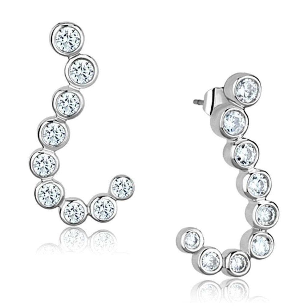 3W624 - Rhodium Brass Earrings with AAA Grade CZ in Clear - Alamode - Flyclothing LLC