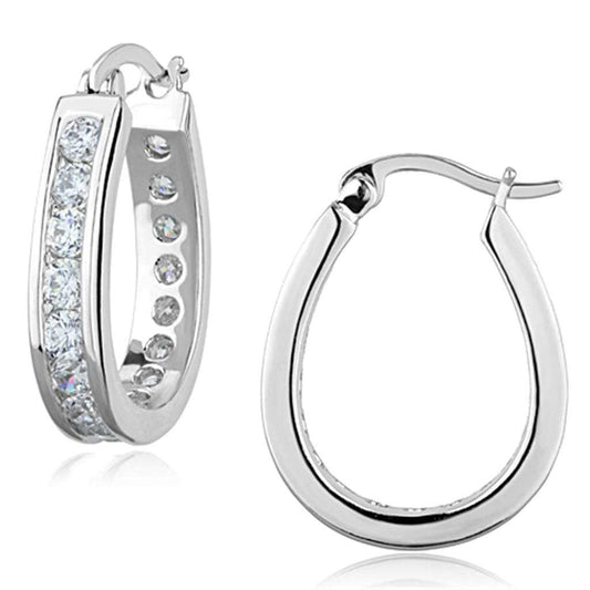 3W625 - Rhodium Brass Earrings with AAA Grade CZ in Clear - Alamode - Flyclothing LLC