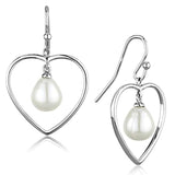 3W630 - Rhodium Brass Earrings with Semi-Precious Pearl in White - Alamode - Flyclothing LLC