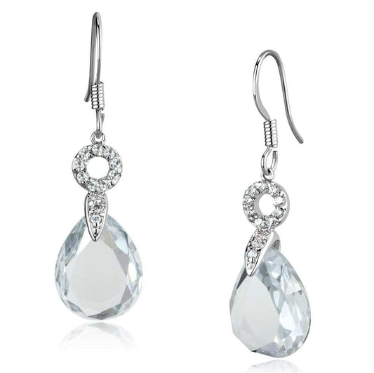 3W634 - Rhodium Brass Earrings with AAA Grade CZ in Clear - Alamode - Flyclothing LLC