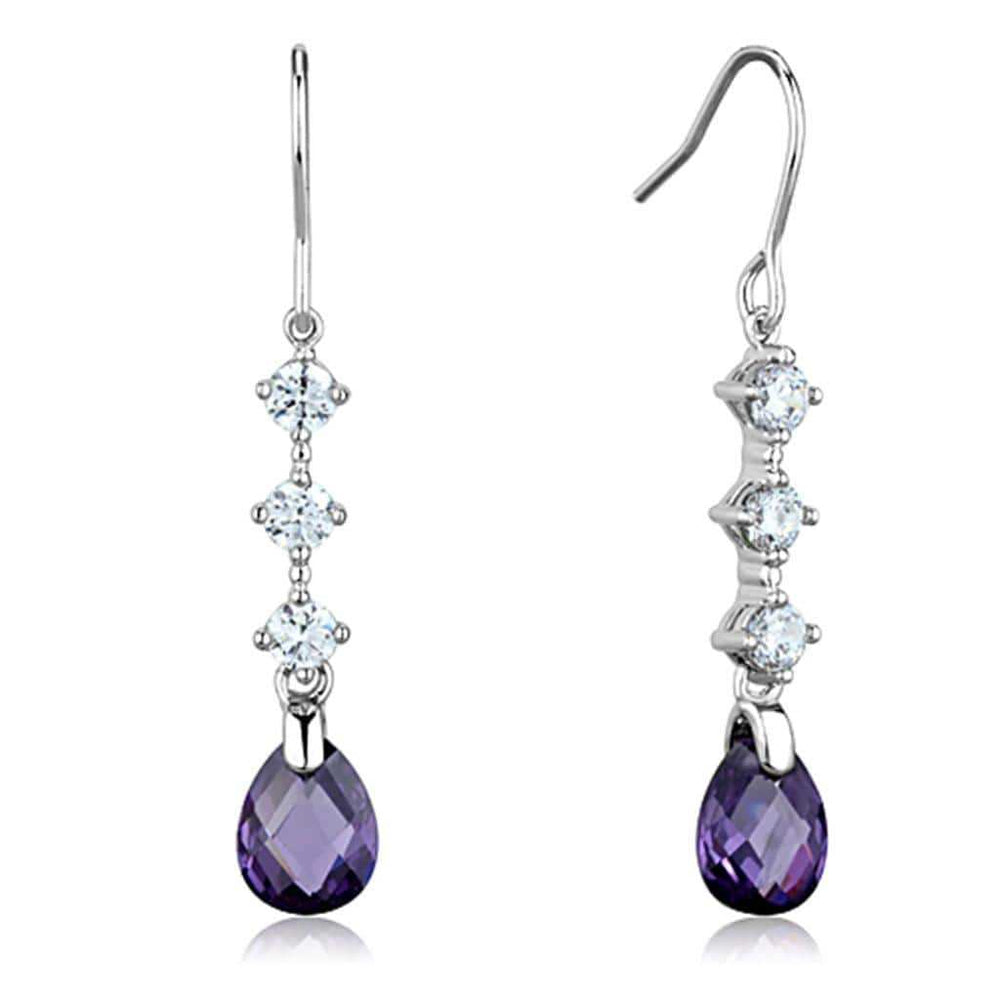 3W635 - Rhodium Brass Earrings with AAA Grade CZ in Amethyst - Alamode - Flyclothing LLC