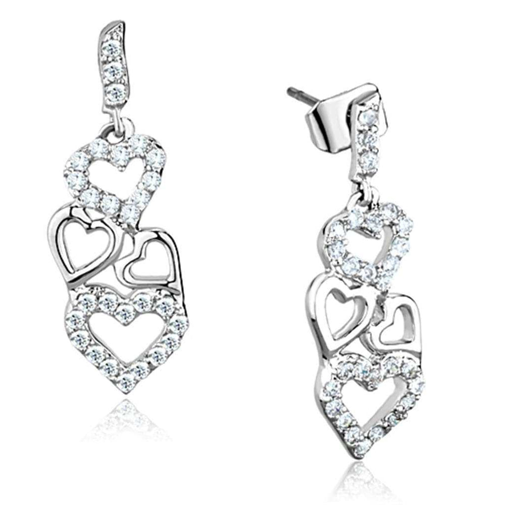 3W640 - Rhodium Brass Earrings with AAA Grade CZ in Clear - Alamode - Flyclothing LLC