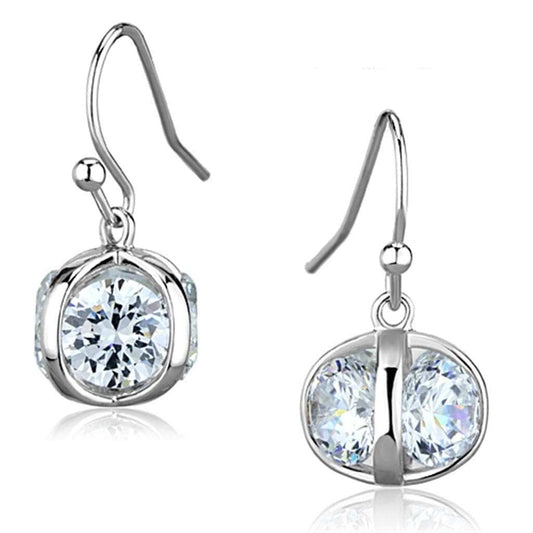 3W644 - Rhodium Brass Earrings with AAA Grade CZ in Clear - Alamode - Flyclothing LLC