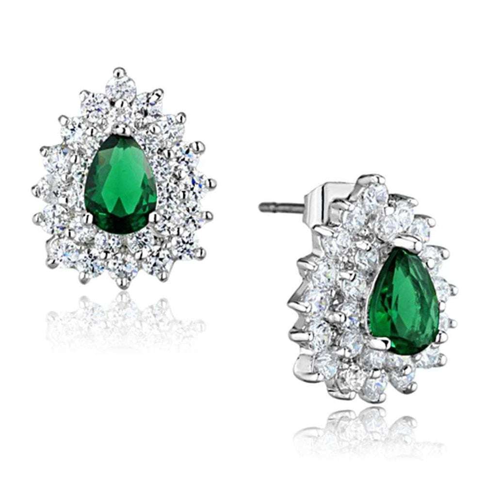 3W656 - Rhodium Brass Earrings with Synthetic Synthetic Glass in Emerald - Alamode - Flyclothing LLC