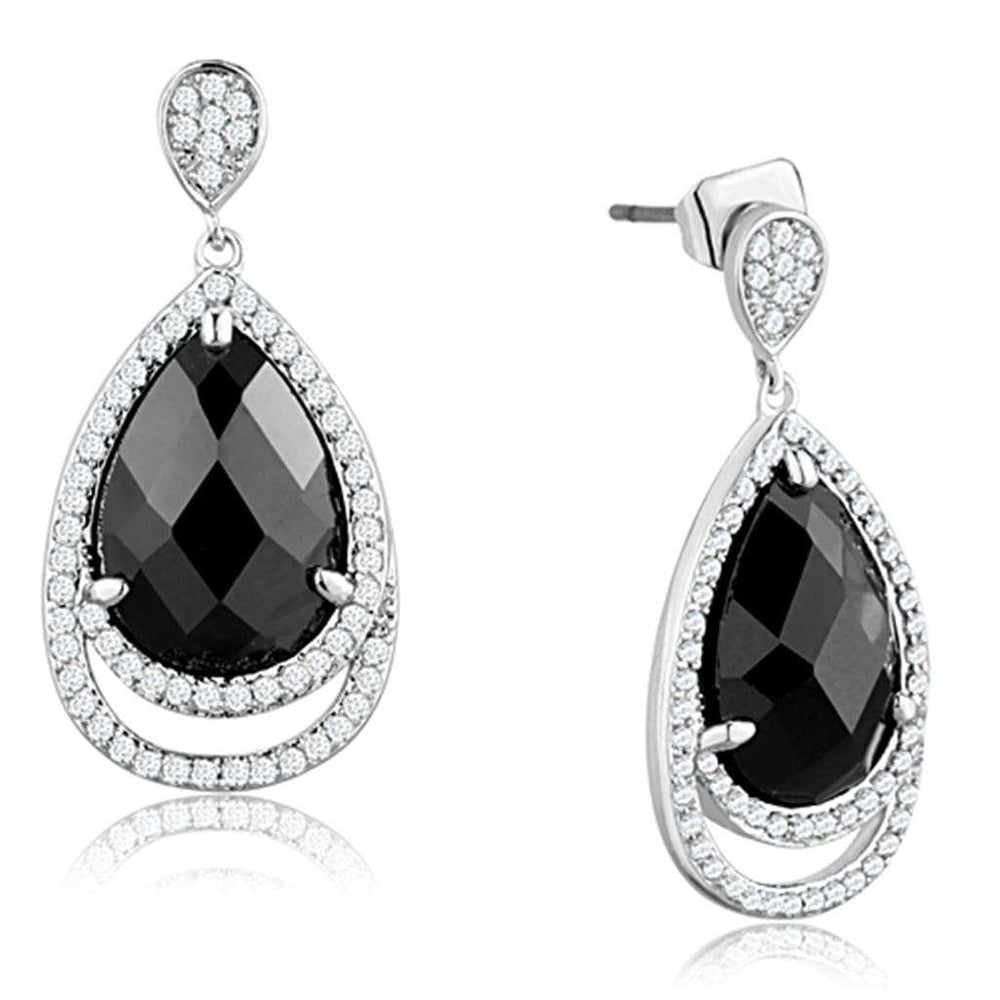 3W658 - Rhodium Brass Earrings with AAA Grade CZ in Jet - Alamode - Flyclothing LLC
