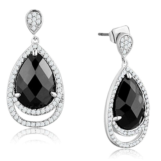 3W658 - Rhodium Brass Earrings with AAA Grade CZ in Jet - Alamode - Flyclothing LLC