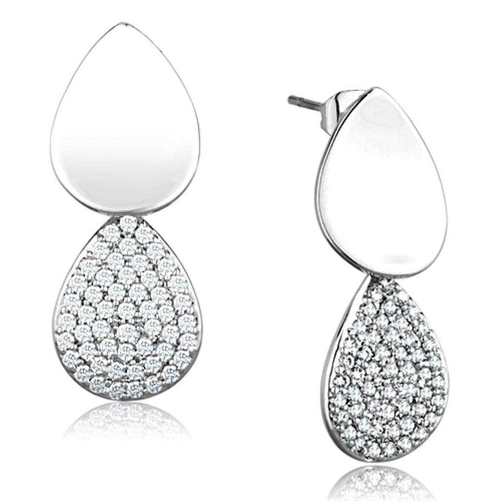3W659 - Rhodium Brass Earrings with AAA Grade CZ in Clear - Alamode - Flyclothing LLC