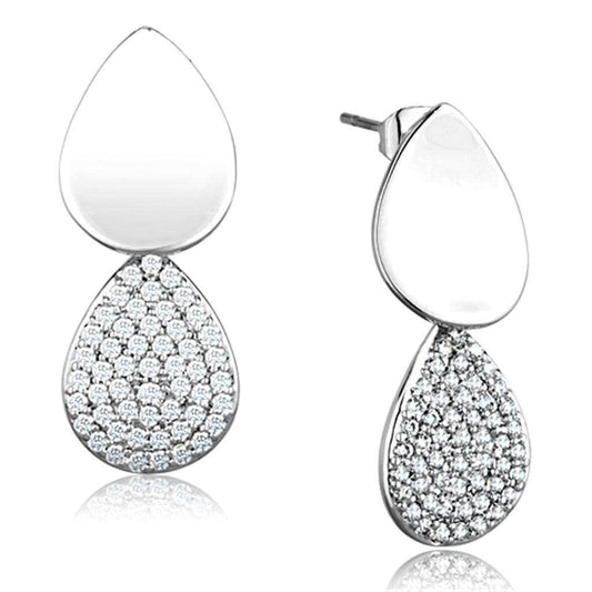 3W659 - Rhodium Brass Earrings with AAA Grade CZ in Clear - Alamode - Flyclothing LLC