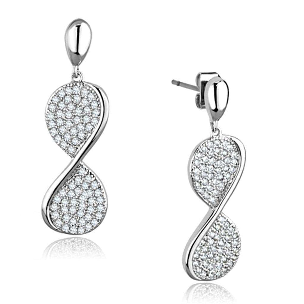 3W663 - Rhodium Brass Earrings with AAA Grade CZ in Clear - Alamode - Flyclothing LLC