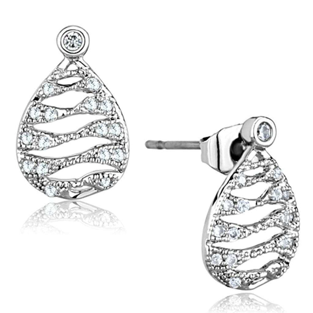 3W664 - Rhodium Brass Earrings with AAA Grade CZ in Clear - Alamode - Flyclothing LLC