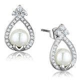 3W665 - Rhodium Brass Earrings with Synthetic Pearl in White - Alamode - Flyclothing LLC