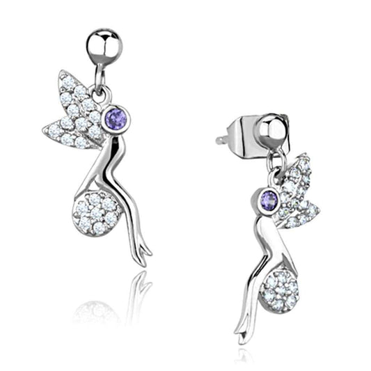 3W670 - Rhodium Brass Earrings with AAA Grade CZ in Amethyst - Alamode - Flyclothing LLC