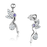 3W670 - Rhodium Brass Earrings with AAA Grade CZ in Amethyst - Alamode - Flyclothing LLC