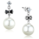 3W676 - Rhodium Brass Earrings with Synthetic Pearl in White - Alamode - Flyclothing LLC