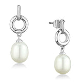 3W684 - Rhodium Brass Earrings with Synthetic Pearl in White - Alamode - Flyclothing LLC