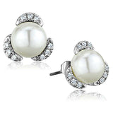 3W686 - Rhodium Brass Earrings with Synthetic Pearl in White - Alamode - Flyclothing LLC