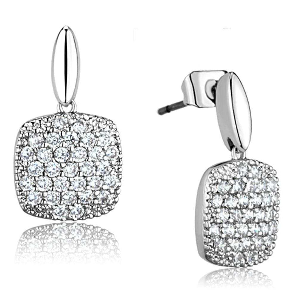 3W691 - Rhodium Brass Earrings with AAA Grade CZ in Clear - Alamode - Flyclothing LLC