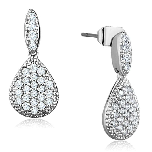 3W696 - Rhodium Brass Earrings with AAA Grade CZ in Clear - Alamode - Flyclothing LLC